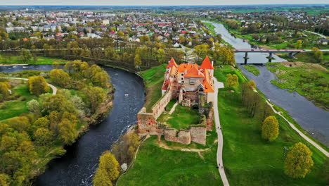 aerial view of bauska castle and town, latvia