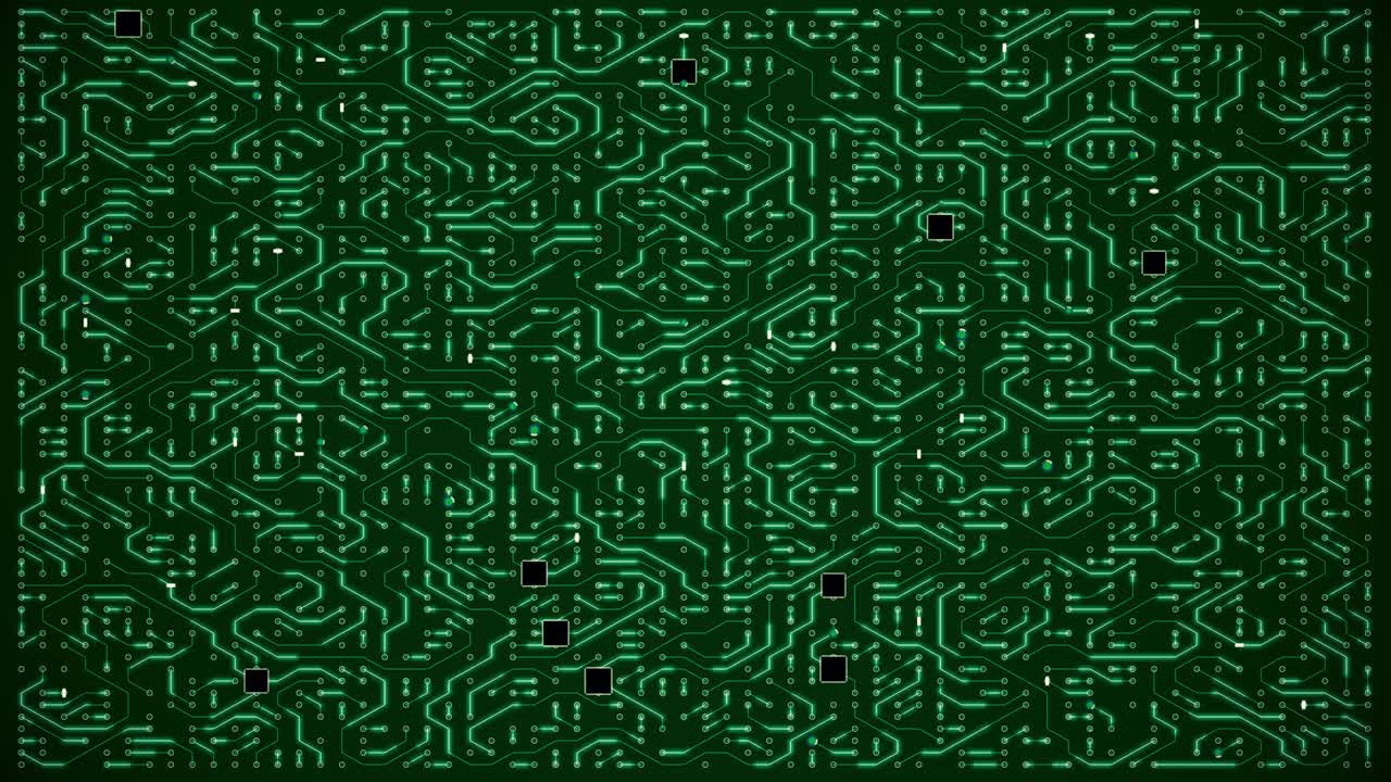 밀집된 녹색 회로 애니메이션 마더보드 루프