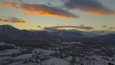 Winter-View-On-Town-And-High-Tatra-Mountains-In-Slovakia---aerial-shot