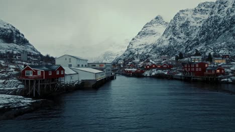 Luftaufnahme-Der-Lofoten-Inseln,-Wunderschöne-Landschaft-Im-Winter