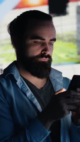 vertical video sleepless man experiences fear of missing out by social media consumption