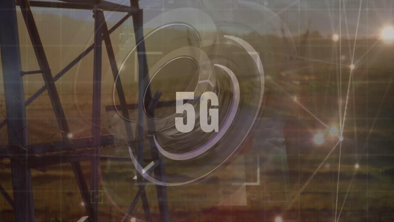 파일론 위의 5g 텍스트의 애니메이션