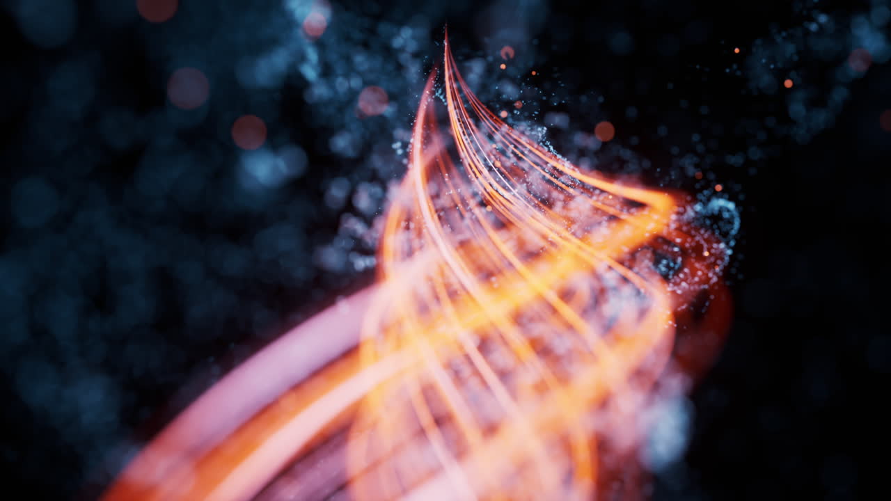 curva de flujo y fondo de partículas, renderización 3d.