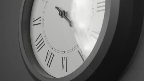 latin clock face in time lapse on dark grey wall