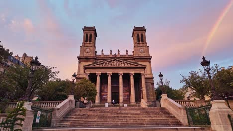 smooth panning movement of the entrance about saint-vincent-de-paul church located at franz-liszt, paris, france