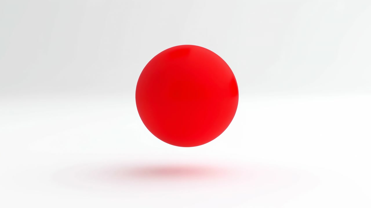 Red Sphere Floating Above White Surface In Minimalist Studio Setting, Soft Lighting, Subtle Shadow, Highgloss