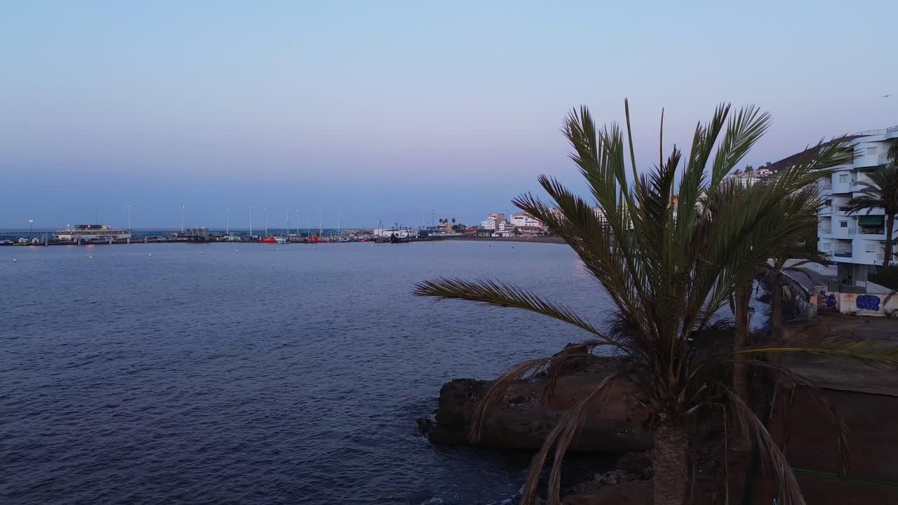 Los Cristianos Tenerife Canary Islands Spain port holiday resort city island aerial drone ocean view