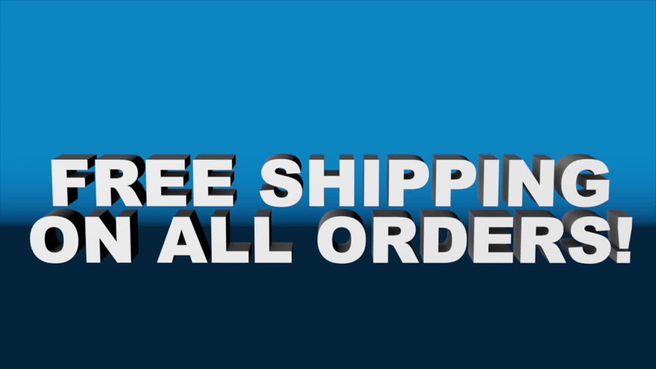 A 3D graphic rendered with Cinema 4D, of white 3D text &amp;quot;FREE SHIPPING ON ALL ORDERS