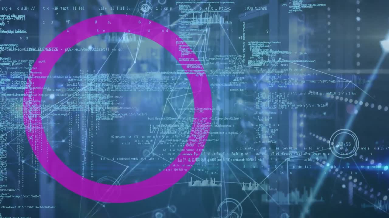 animación de formas en movimiento y procesamiento de datos en la sala del servidor