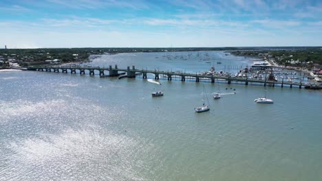 a drone shot of the bridge of lions in st augustine florida