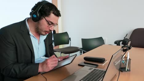 project planning on tablet: remote meeting