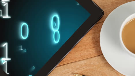 animation of a digital tablet showing floating shining numbers on the screen