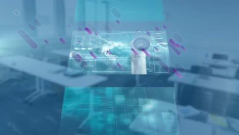 animación de pantallas y procesamiento de datos en una oficina vacía
