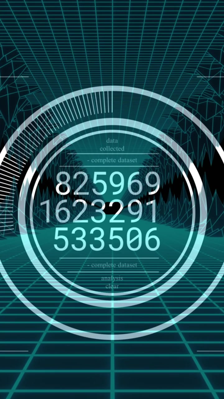 Animation of scope scanning and data processing on black background