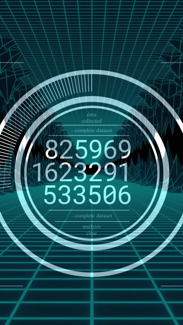 Animation of scope scanning and data processing on black background