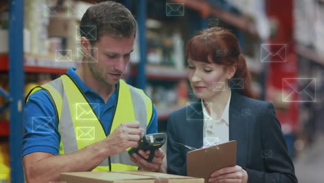 warehouse manager talking to her worker