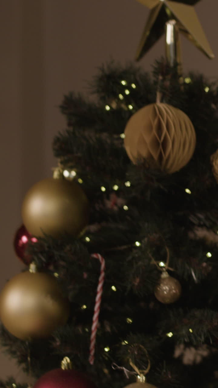 Juletræ pyntet med ornamenter og candy canes