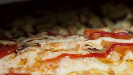 close-up of a baking pizza