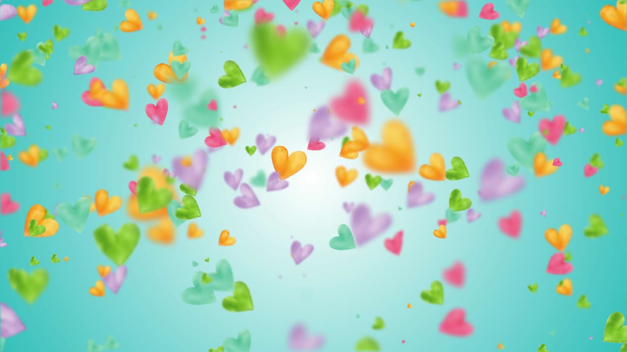 발렌타인 데이를 특징으로 한 손으로 그려진 심장 모양의 배경 모션 그래픽