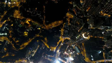 night illuminated hong kong downtown bay aerial down traffic panorama 4k china
