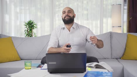 home office worker sprays perfume on man.