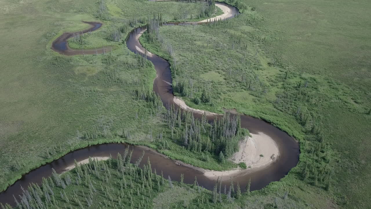 Windy snake river in Alaska within the polar circle