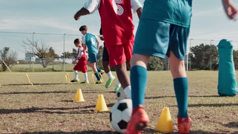 youth soccer team training on the field