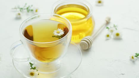 herbal tea and jar of honey