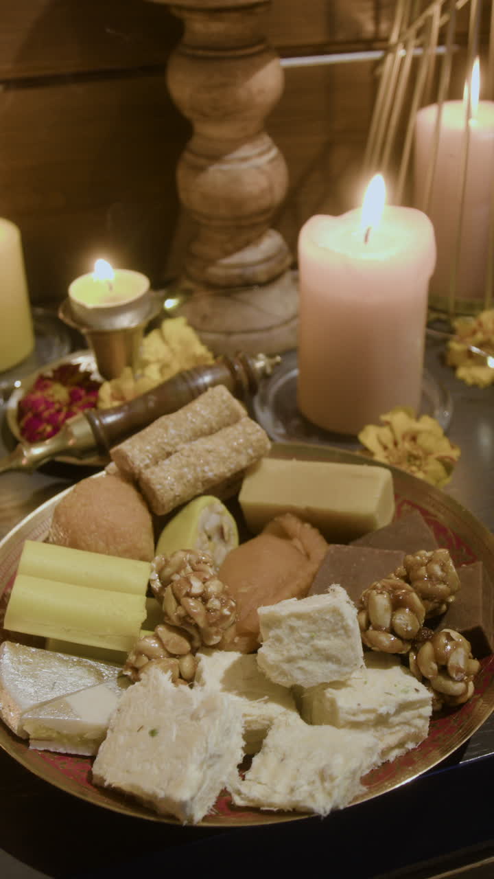 Diwali sweets and candle decoration