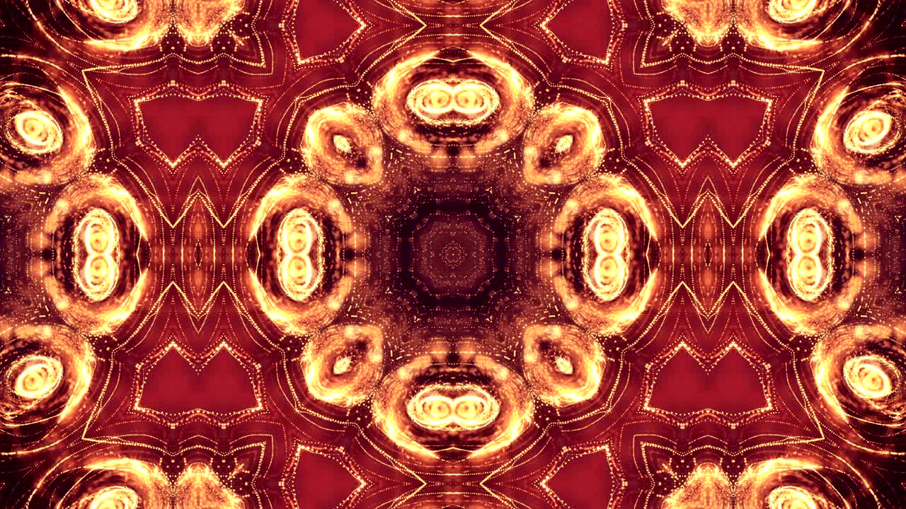 microworld, mandala o fondo abstracto de neón ornamental. composición dorada simétrica compleja con partículas de brillo que forman estructuras onduladas como en un caleidoscopio. animación suave en bucle 4k 3d. 64