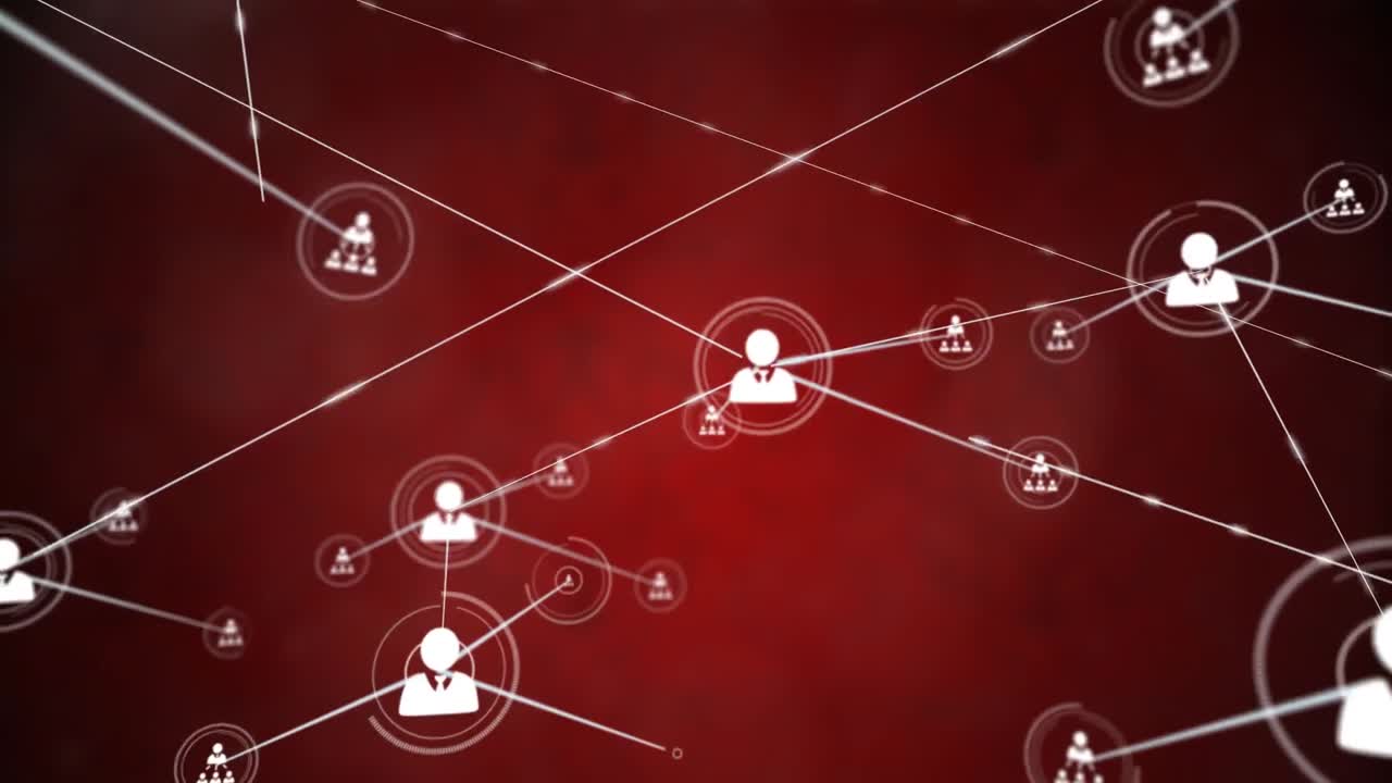 animación de la red de iconos de perfil contra un fondo de textura roja.