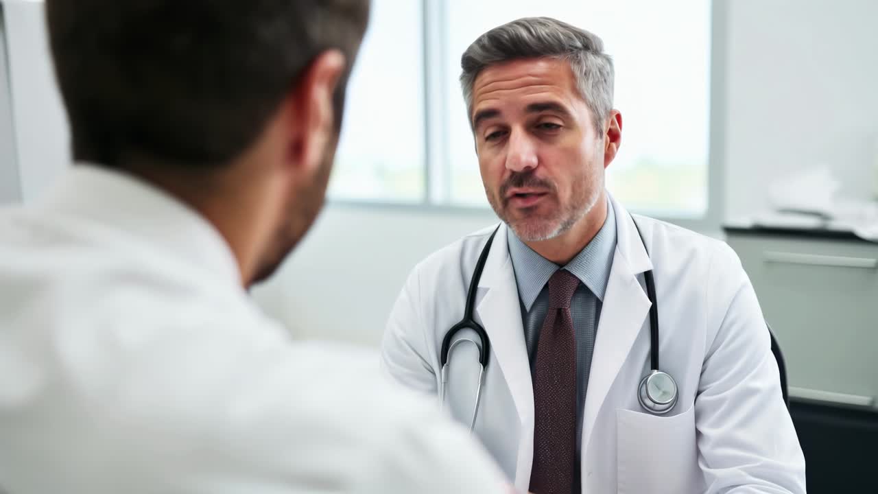 A professional doctor consults a patient in a bright office