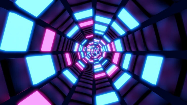Loop astratto di cerchio neon blu e viola