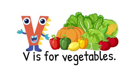 letter v is for vegetables - educational illustration