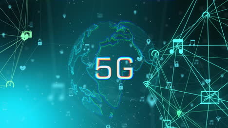 Animation-Eines-Verbindungsnetzwerks-Mit-Globus-Und-5G-Auf-Schwarzem-Hintergrund