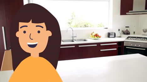 Animación-Del-Icono-De-Una-Mujer-Feliz-Sobre-Una-Cocina-Vacía