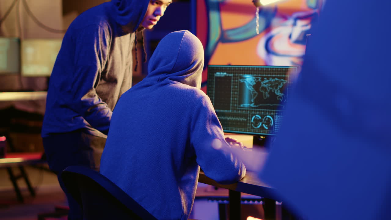 hacker enseñando a un joven a hackear pcs