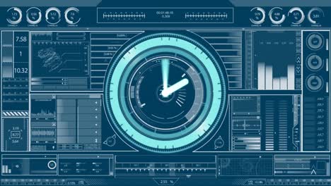 animation of clock moving fast with data processing and statistics