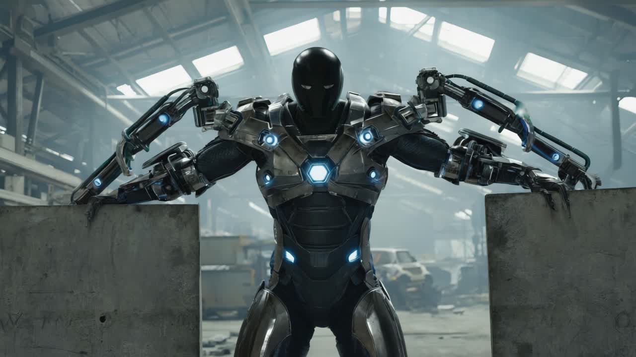 Futuristic Robot with Advanced Armor and Mechanical Arms