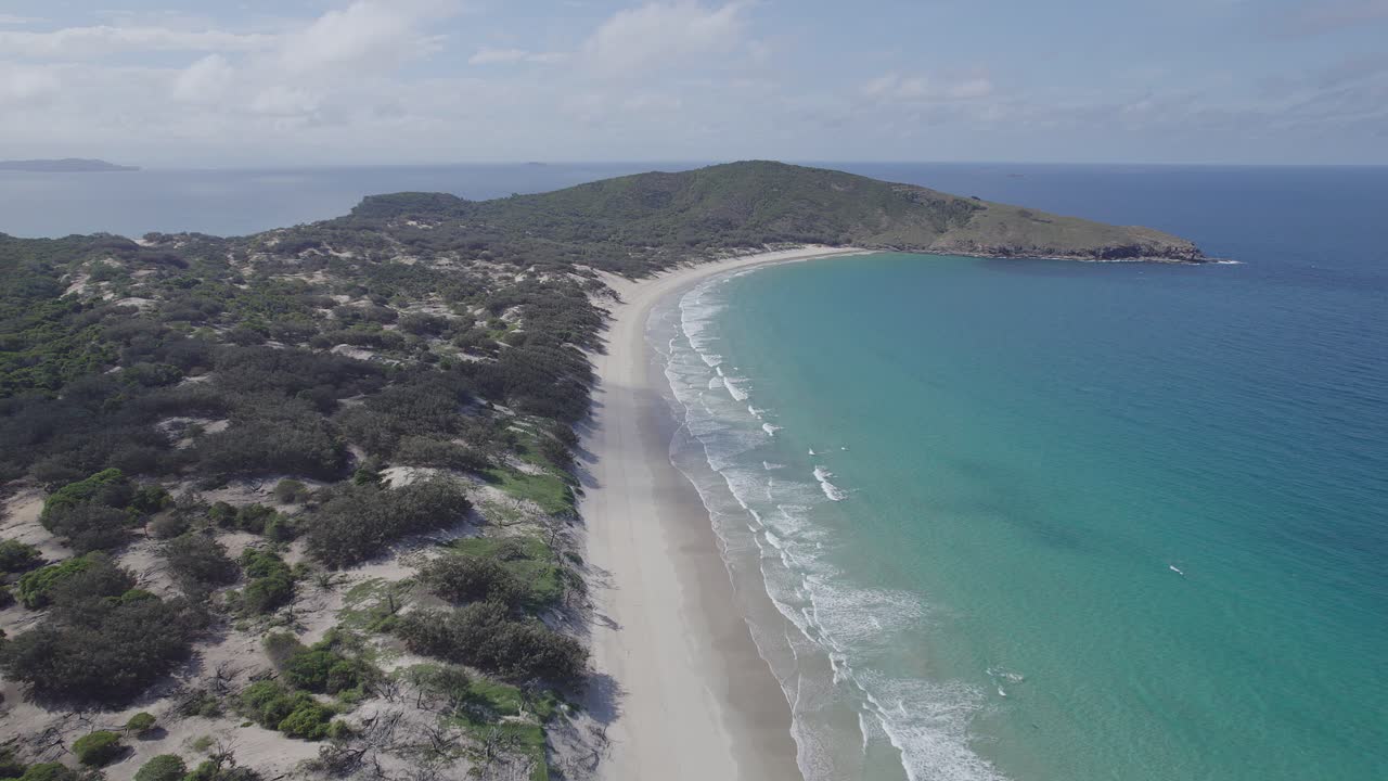 Idyllic Seascape At Wreck Beach In Great Keppel Island, Queensland, Australia - aerial drone shot