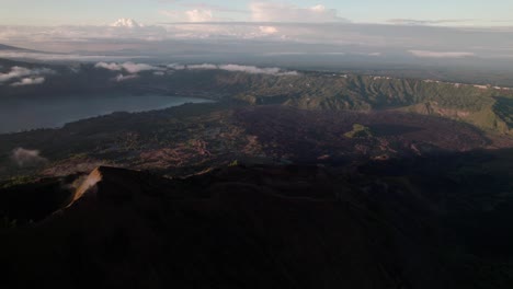 lake batur in kintamani, bali, indonesia - aerial drone shot