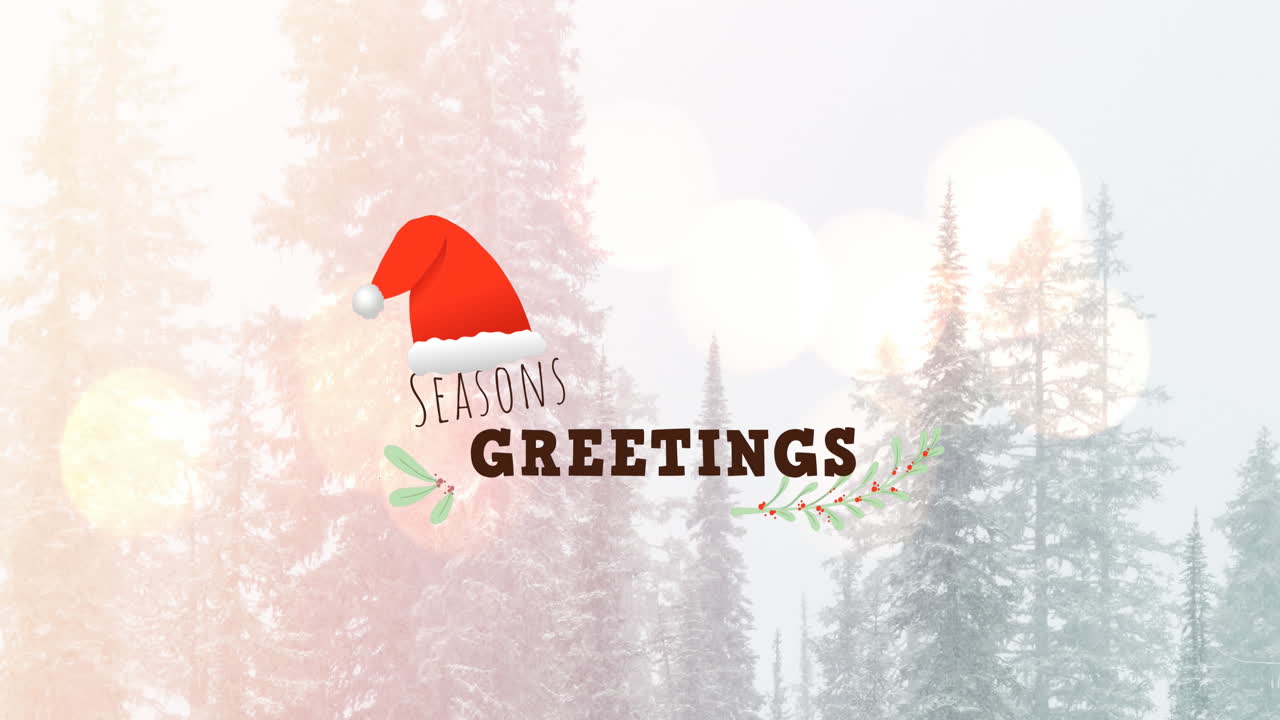 Animation of season greeting over fir trees