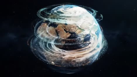 a stunning visualization of earth's rotation and dynamic atmosphere with a captivating view of continents and oceans, showcasing the beauty of our planet from space