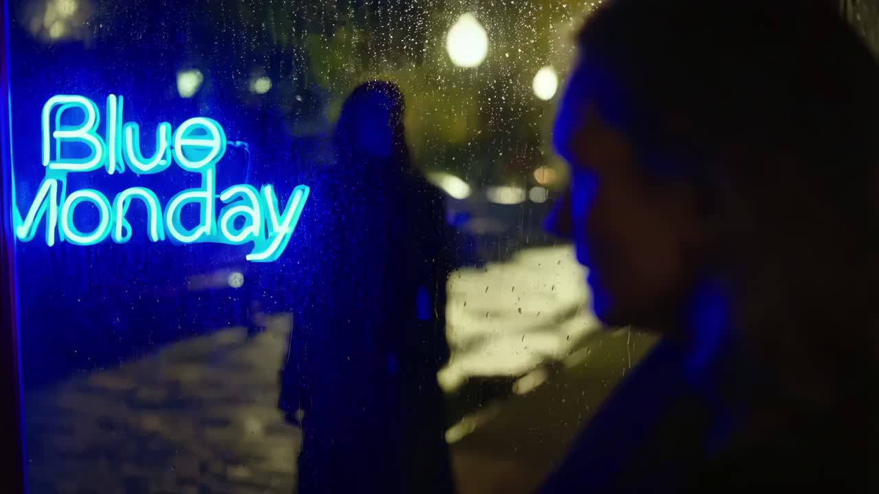밤에 파란 월요일 네온 표지판