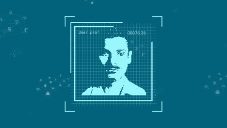 Animación-Del-Procesamiento-De-Datos-Con-Retratos-De-Personas-Sobre-Iconos-Sobre-Fondo-Azul