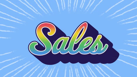 animation of sales text in colourful letters on blue background