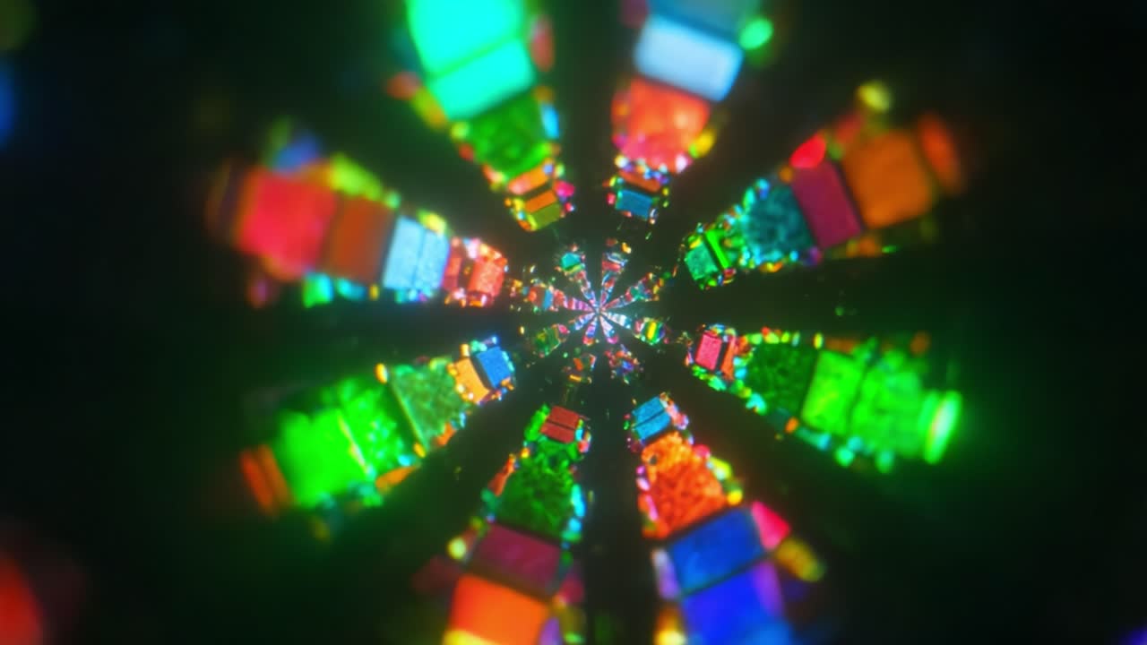 A Mesmerizing Dive into a Colorful Kaleidoscope of Shapes and Vivid Hues, Capturing the Beauty of Light Reflection and Refraction in a Stunning Visual Display