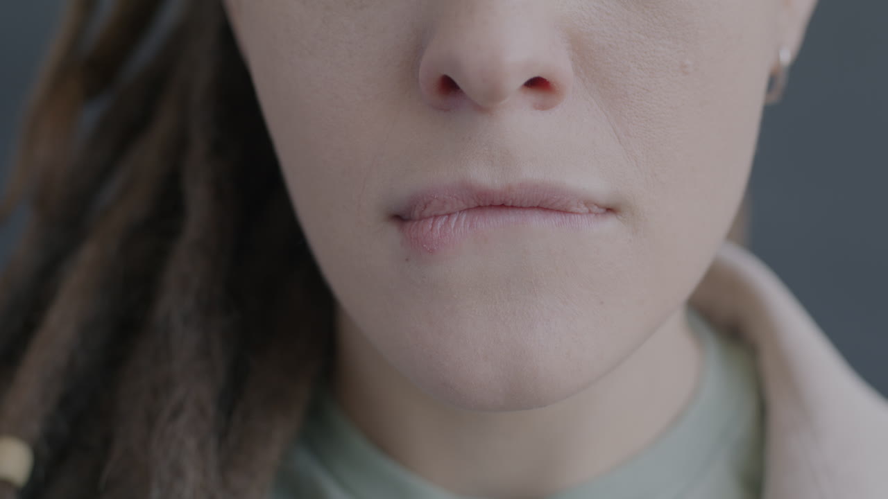 Close-up of a woman's face and mouth