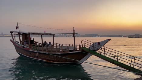 dhow boat traditional arabic ship in arabian sea in the gulf corniche bay harbor