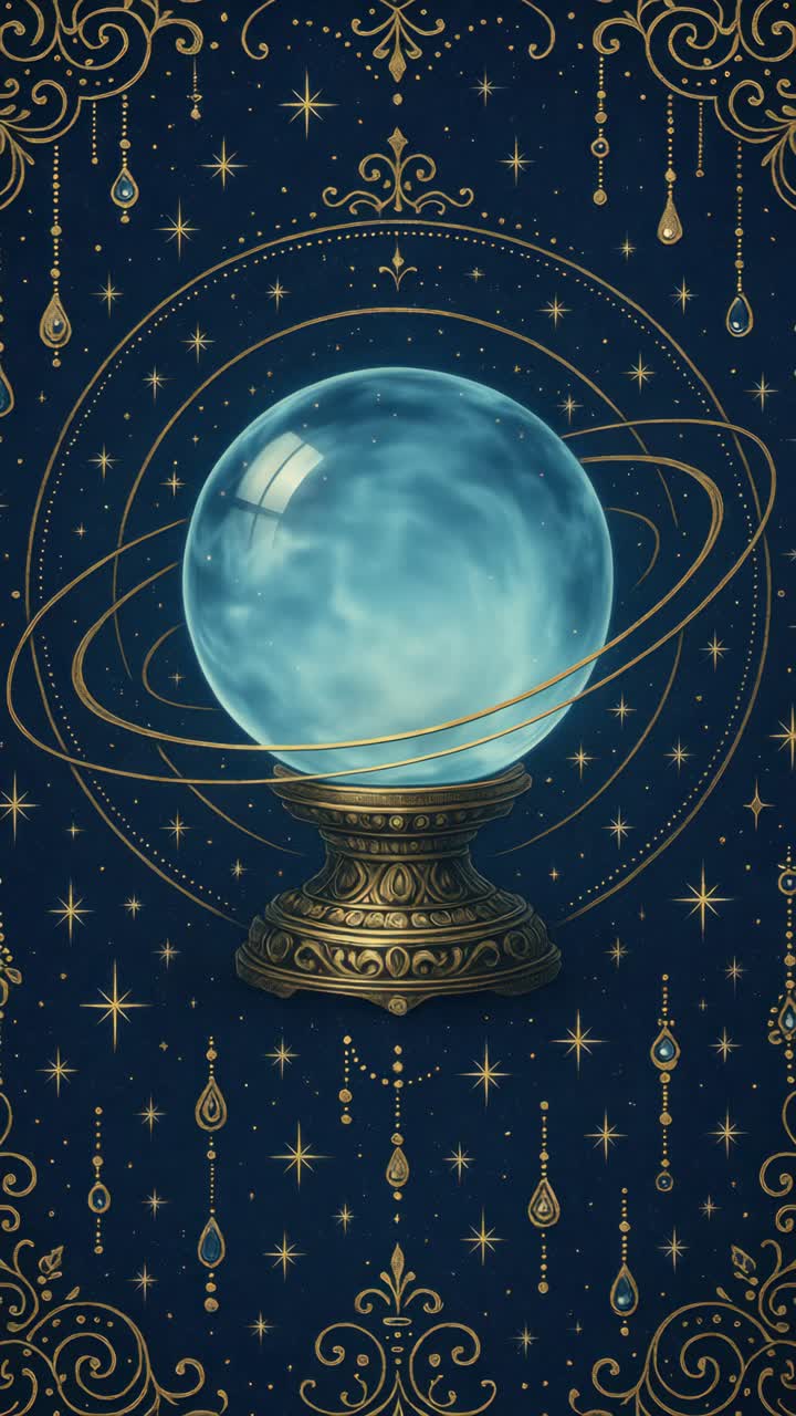 A mystical crystal ball with ornate details, captured from a straight-on angle
